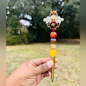 Colorful Custom made Beaded Pen with Bee Topper